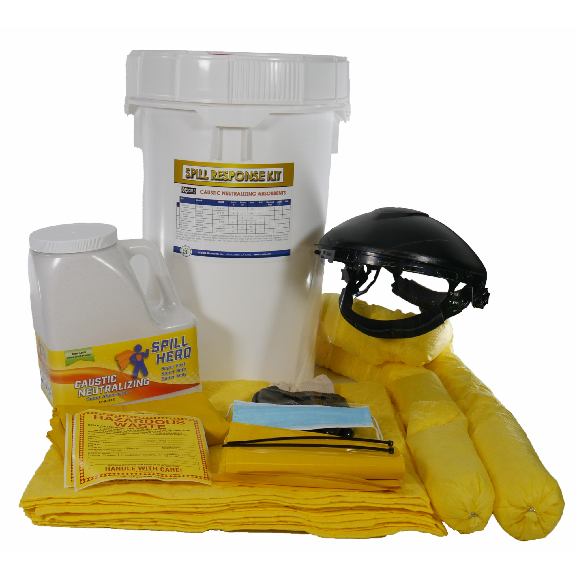 Spill Hero Caustic Neutralizing Spill Kit - 6.5 Gal. Bucket, Granular Absorbent, Model# XK600B